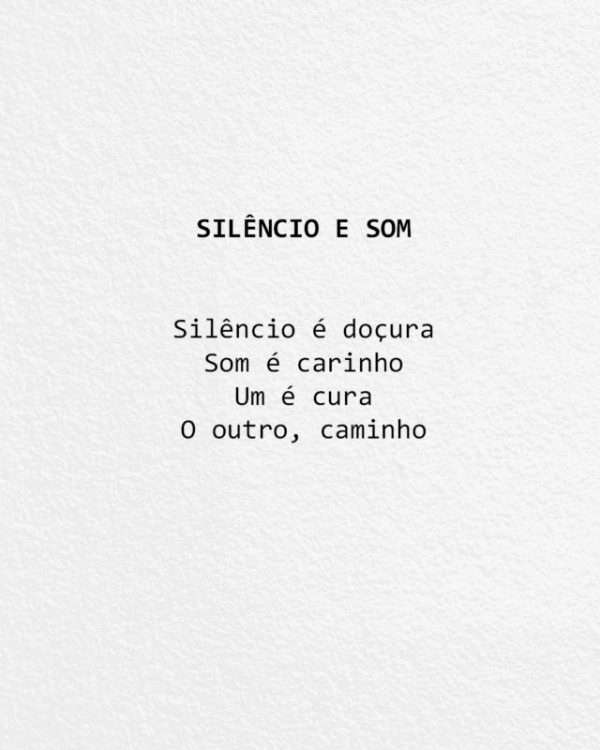 Trecho do Livro Ser Poesia, do autor Guebo, entitulado. Silêncio é Doçura Som é carinho Um é cura O outro, caminho